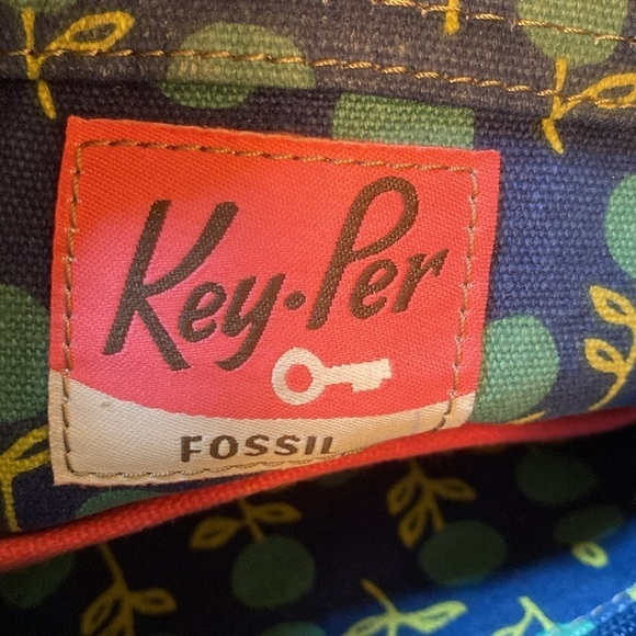 Fossil Key-Per Crossbody Bag Purse Coated Canvas BlueTeal Brown Lime Brown Cream - Picture 11 of 11
